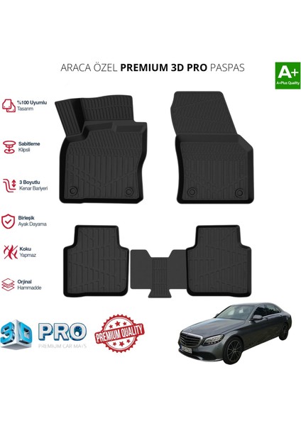 Mercedes W205 Araca Özel 3D Paspas 2014 2015 2016 2017 2018 2019 2020 2021