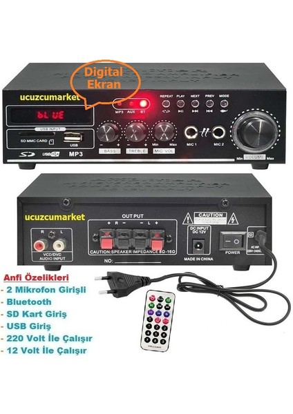 Anfi 110W (Bluetooth Usb-Sd Kart-Mp3 Çalar-2 Mikrofon GIRIŞ-2V/220V)