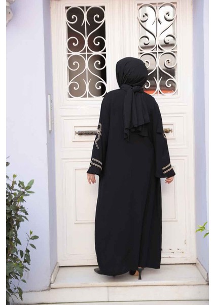 Desenli Siyah Tesettür Elbise 20791S