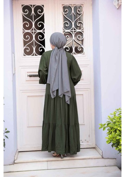 Desenli Haki Tesettür Elbise 32161HK fırsatları