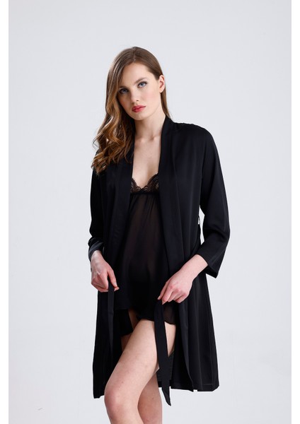 Krep Saten Taşlı Bride Sabahlık