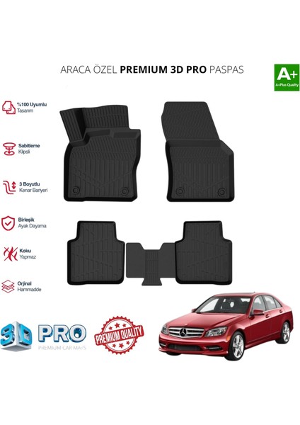 W204 C Serisi Araca Özel 3D Paspas 2007 2008 2009 2010 2011 2012 2013 2014