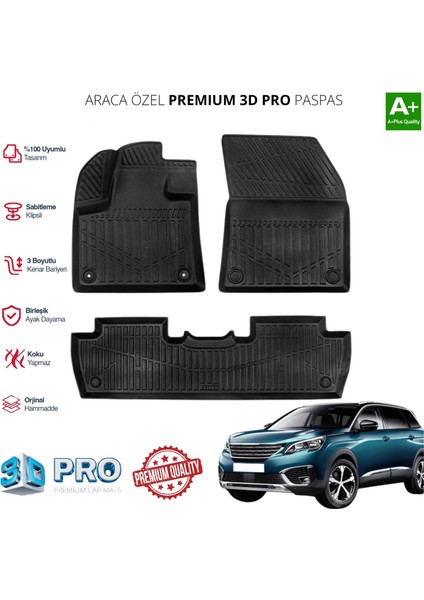 Peugeot 5008 Araca Özel 3D Paspas 2017 2018 2019 2020 2021 2022 2023 2024