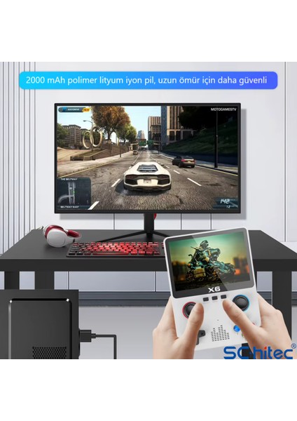 X6 3.5inç IPS Ekran Taşınabilir Retro El Atari Oyun Konsolu 10000 Oyunlu Tv Bağlanan 32GB Mor modelleri