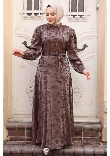 Desenli Vizon Tesettür Saten Elbise 52921V fiyatları