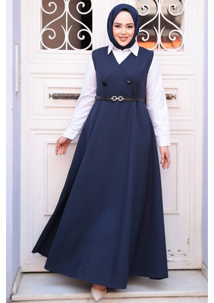 Jile Elbise Lacivert Tesettür Ikili Takım 30284L