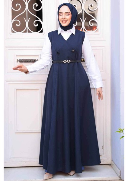 Jile Elbise Lacivert Tesettür Ikili Takım 30284L modelleri