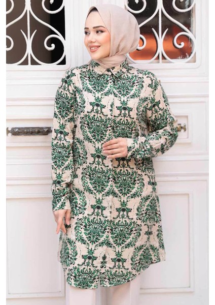 Desenli Yeşil Tesettür Tunik 11737Y