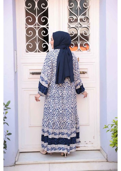 Desenli Lacivert Tesettür Elbise 18245L fırsatları