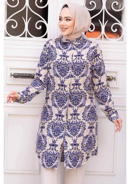 Desenli Mor Tesettür Tunik 11737MOR