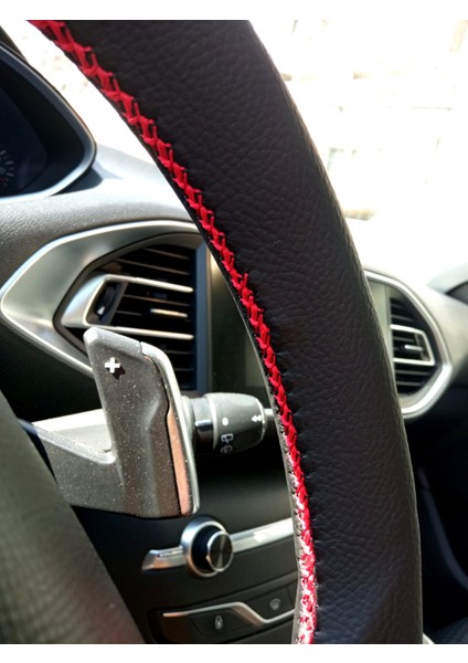 Dikişli Direksiyon Kılıfı Siyah Deri Kırmızı Dikişli Peugeot 208 Küçük Direksiyon Için fiyatları