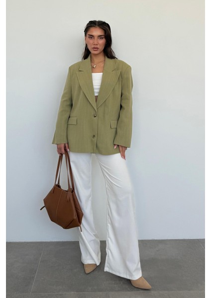 Çağla Yeşili Keten Blazer Kadın Ceket %100 Pamuklu Şık Tasarım fiyatları