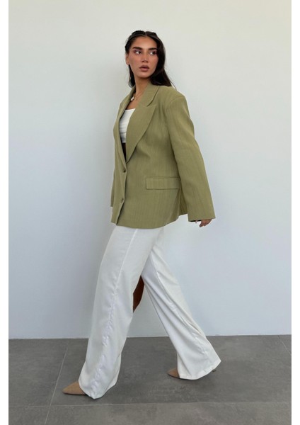 Çağla Yeşili Keten Blazer Kadın Ceket %100 Pamuklu Şık Tasarım modelleri