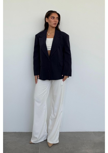 Lacivert Keten Blazer Kadın Ceket MG2443 fiyatları