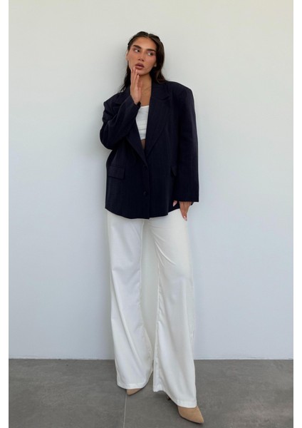 Lacivert Keten Blazer Kadın Ceket MG2443 indirimleri