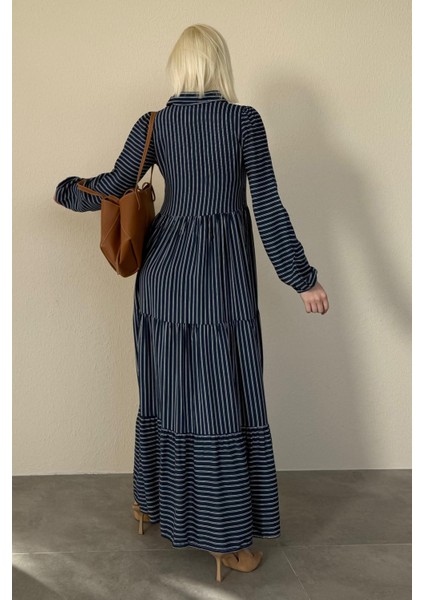 Lacivert Çizgili Düğmeli Uzun Elbse MG2392 indirimleri