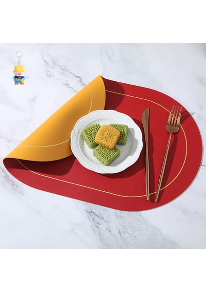 Iki Renkli Kontrast Oval Deri Placemat Otel Ev Su Geçirmez Yağ Geçirmez Isı Yalıtımlı Placemat 4 Adet (Yurt Dışından)