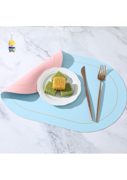 Iki Renkli Kontrast Oval Deri Placemat Otel Ev Su Geçirmez Yağ Geçirmez Isı Yalıtımlı Placemat 4 Adet (Yurt Dışından)