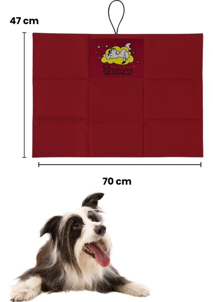 Küçük ve Orta Irk Için Köpek Minderi 47X70 cm Bordo Renkli Köpek Yatağı - Cepli ve Katlanabilir
