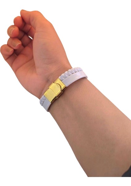 14 Ayar Altın Plakalı Oval Motifli Özgün Derili Kadınlara Harfe Özel Bileklik-380Harf-BEYAZ modelleri