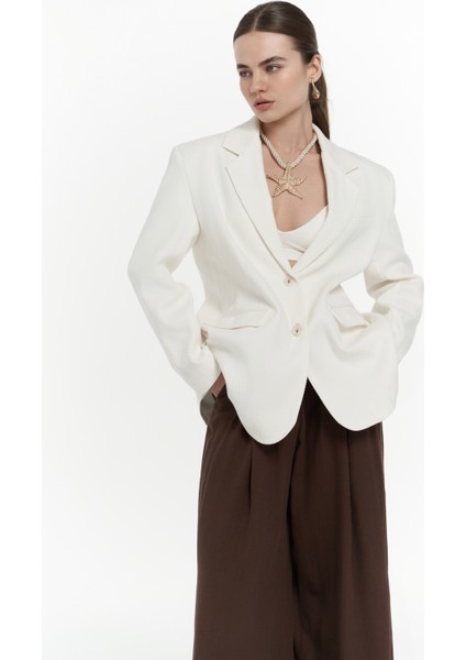 Symi Geniş Kesim Basic Ekru Blazer