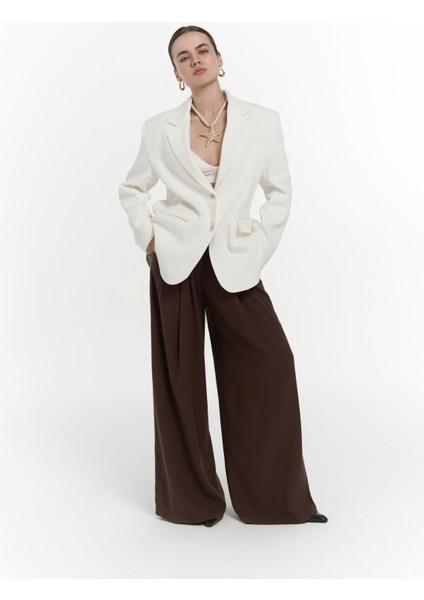Symi Geniş Kesim Basic Ekru Blazer fırsatları