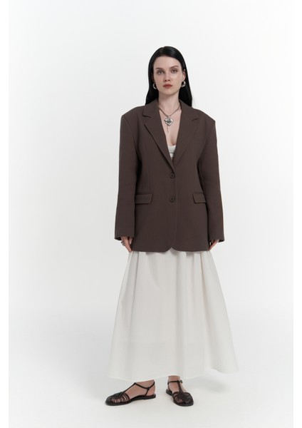Symi Geniş Kesim Basic Blazer - Kahve