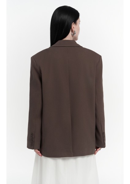 Symi Geniş Kesim Basic Blazer - Kahve