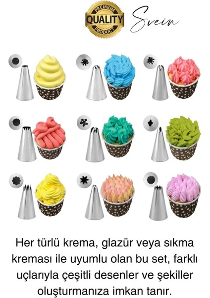 Uzun Ömürlü 10 Parça Paslanmaz Çelik Pasta Krema Sıkma Aparatı Seti Kesesi Torbası Dekoratif Süsleme modelleri