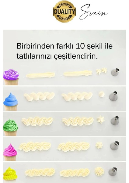 Uzun Ömürlü 10 Parça Paslanmaz Çelik Pasta Krema Sıkma Aparatı Seti Kesesi Torbası Dekoratif Süsleme fırsatları