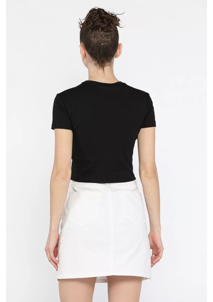 Kadın Bisiklet Yaka Baskılı Crop Top Tişört P-00016111 fırsatları