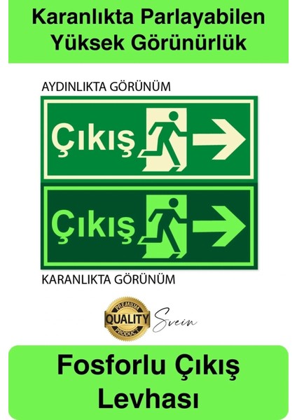 Karanlıkta Parlayan Fosforlu Acil Çıkış Yönlendirme Tabelası Aşağı Ok Levha Kaçış Yolu 30X10 cm