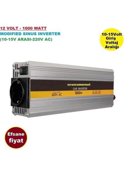 12 Volt - 1000 Watt Modified Sinus Inverter (10-15V ARASI-220V Ac)