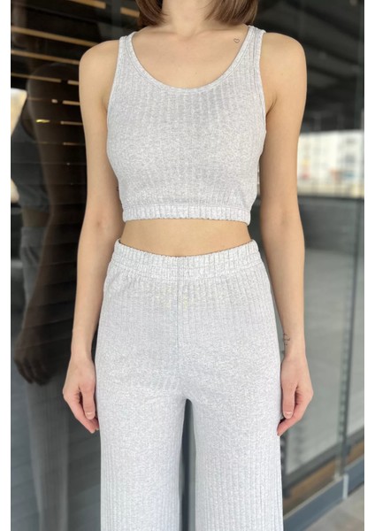 Kadın Sıfır Kol Crop Top Bluz Pantolon Ikili Takım P-00016085 fırsatları