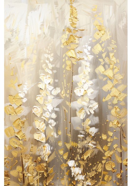 Soft Gold-Beyaz Yaprak Desenli Kombin 01 |Temperli Çerçeveli Cam Tablo 2'li Dikey modelleri