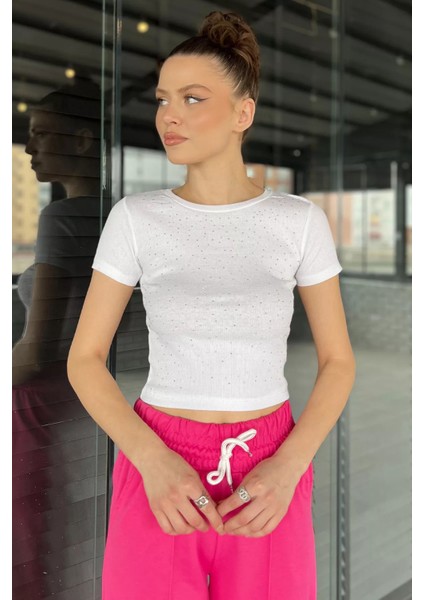 Kadın Bisiklet Yaka Taşlı Kaşkorse Bluz P-00016076