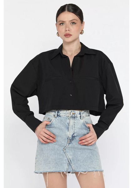 Kadın Basic Crop Top Gömlek P-00016057