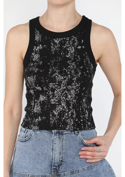 Kadın Işıltılı Sıfır Kol Kaşkorse Bluz P-00016079
