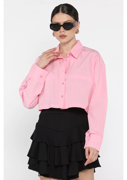 Kadın Basic Crop Top Gömlek P-00016057