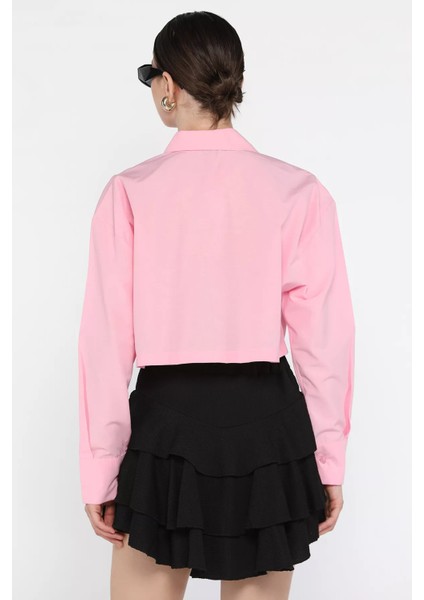 Kadın Basic Crop Top Gömlek P-00016057