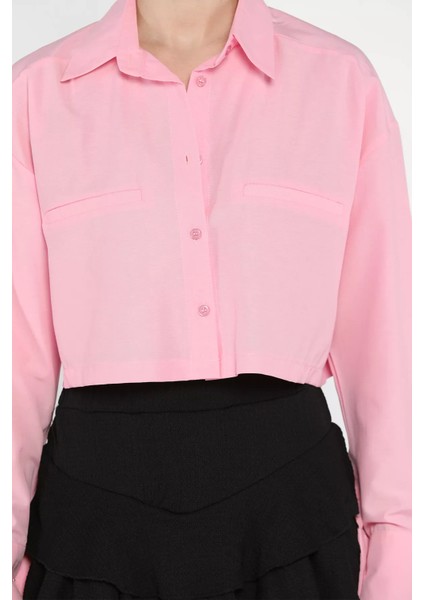 Kadın Basic Crop Top Gömlek P-00016057