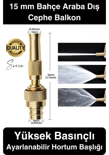 Yüksek Basınçlı Tazyikli Ayarlanabilir Hortum Başlığı Bahçe Sulama Araba Yıkama Güverte Dış Cephe