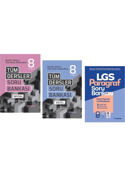Tudem Yayınları 8.sınıf Lgs Beceri Tüm Dersler Sözel Soru Bankası - Tüm Dersler Sayısal Soru Bankası - Paragraf Soru Bankası