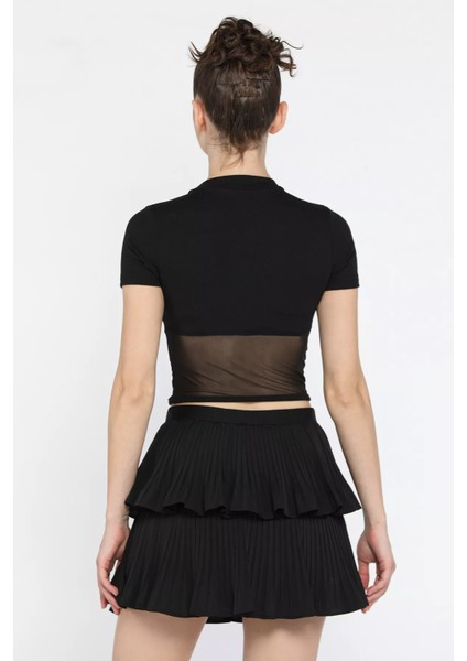 Kadın Bisiklet Yaka Tüllü Kaşkorse Bluz P-00016074