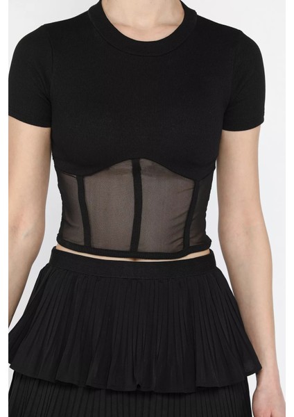 Kadın Bisiklet Yaka Tüllü Kaşkorse Bluz P-00016074