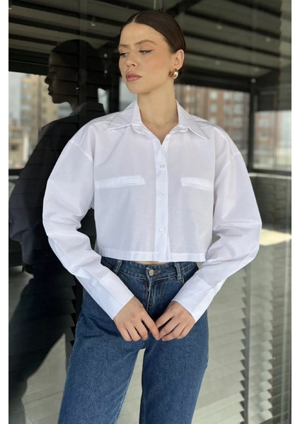 Kadın Basic Crop Top Gömlek P-00016057