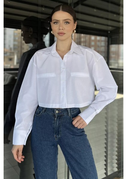 Kadın Basic Crop Top Gömlek P-00016057