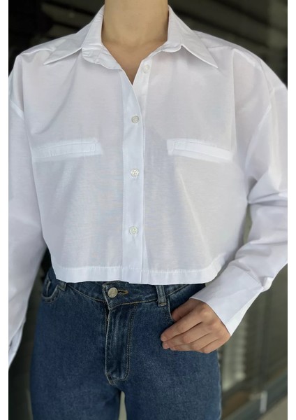 Kadın Basic Crop Top Gömlek P-00016057