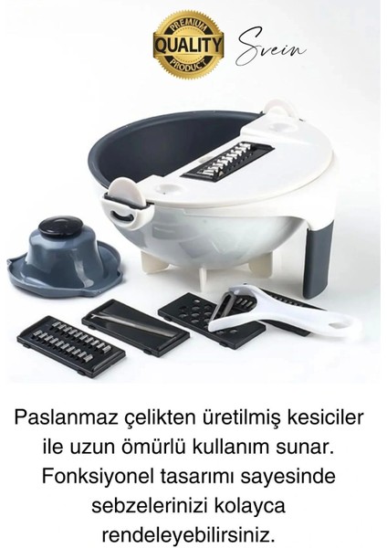 11 Parça Paslanmaz Fonksiyonel Süzgeçli Rende Hazneli Doğrayıcı Sebze Salata Için Pratik Mutfak