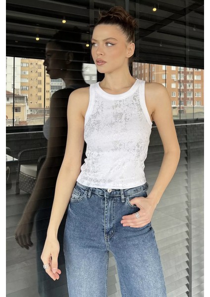 Kadın Işıltılı Sıfır Kol Kaşkorse Bluz P-00016079